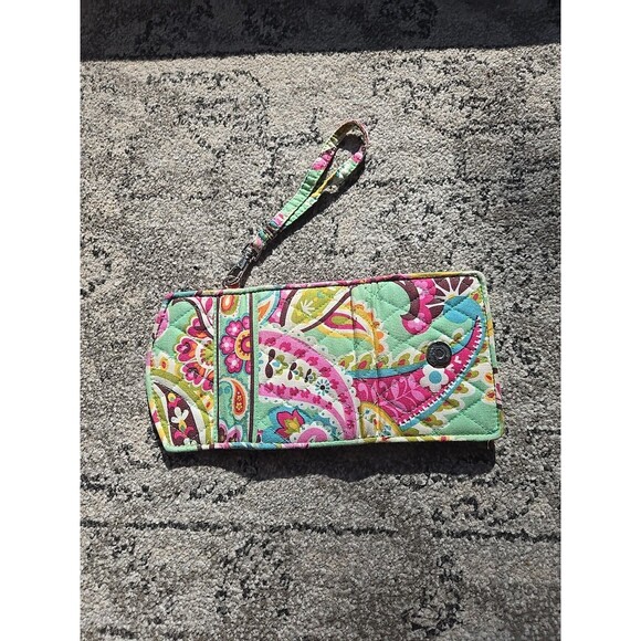 Vera Bradley Tutti Fruiti ID Wristlet Wallet Green with Paisley Design - Picture 7 of 7